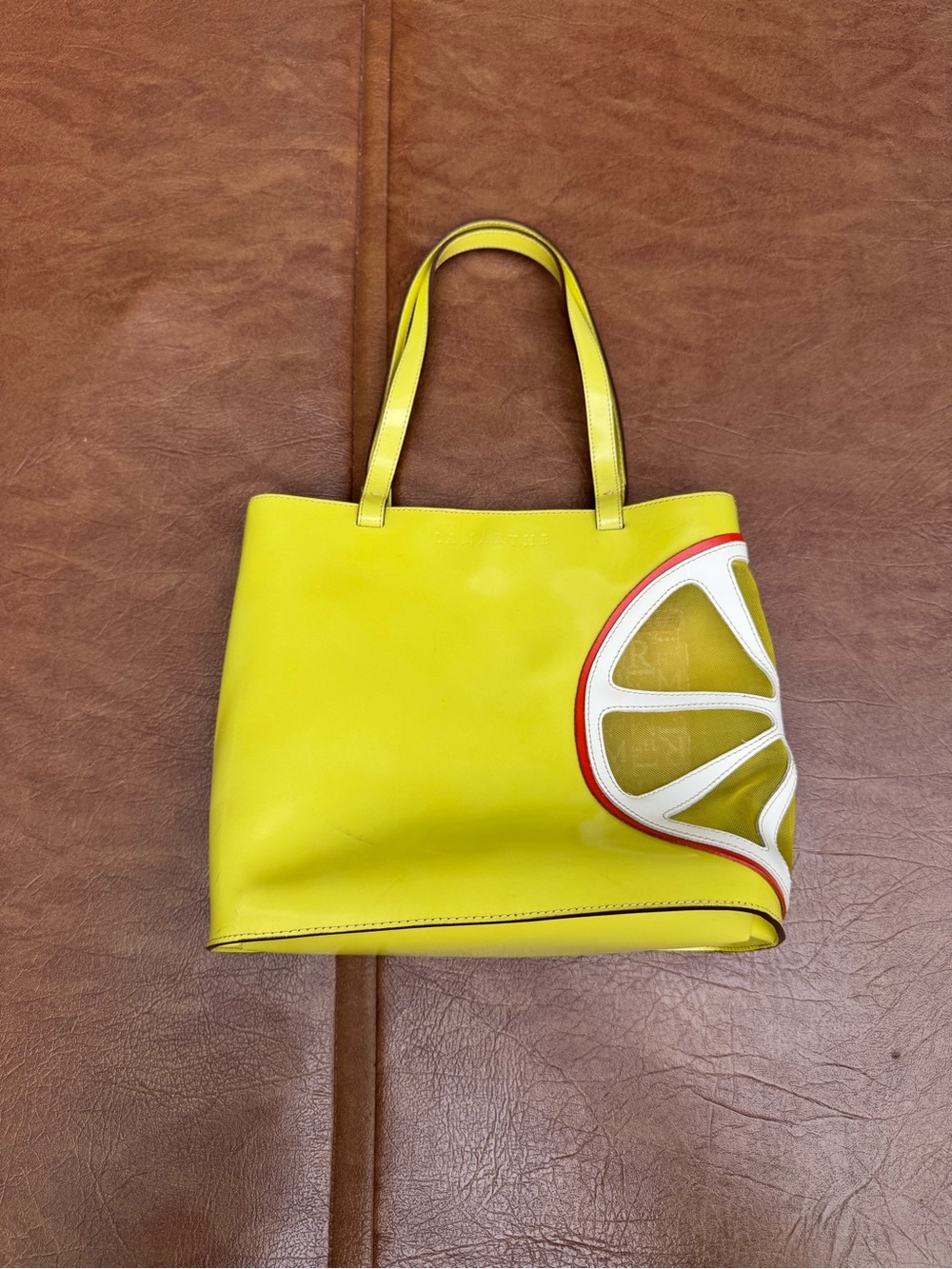 LAMARTHE Paris Lime Green Leather Citrus Tote Bag Made in Italy Y2K